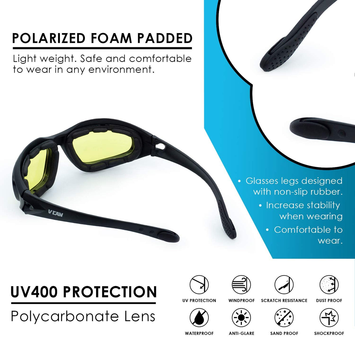 V-TS211 Polarized Motorcycle Riding Glasses Black Frame with 4 Lens Kit
