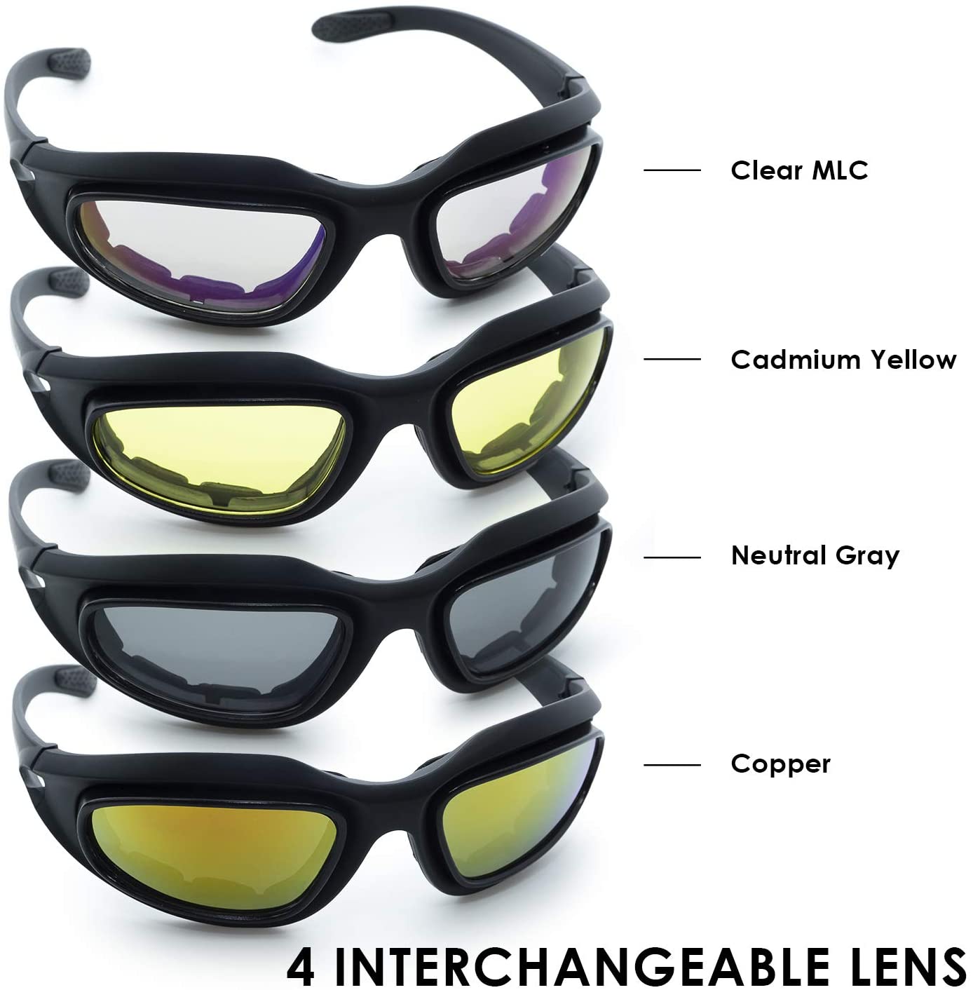 V-TS211 Polarized Motorcycle Riding Glasses Black Frame with 4 Lens Kit
