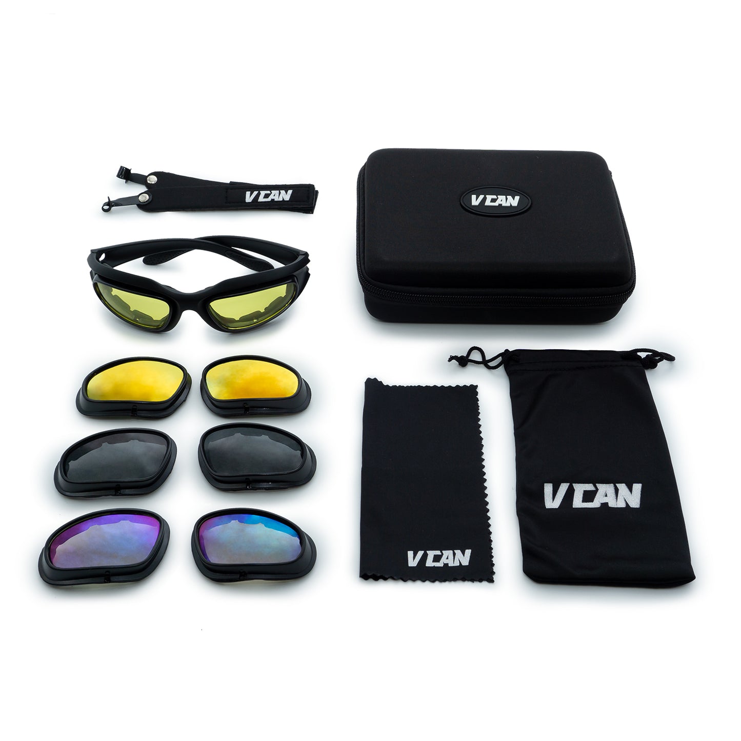 V-TS211 Polarized Motorcycle Riding Glasses Black Frame with 4 Lens Kit