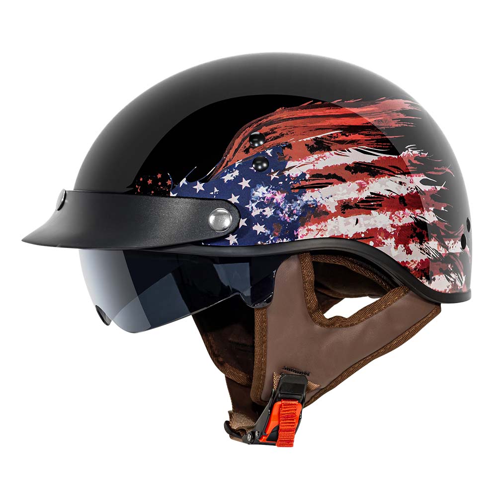 flag motorcycle half helmets VCAN V58 Cruiser Half Face Motorcycle Helmets with Drop-Down Sunglasses / DOT Approved / FMVSS No. 218 Certified – Vcan