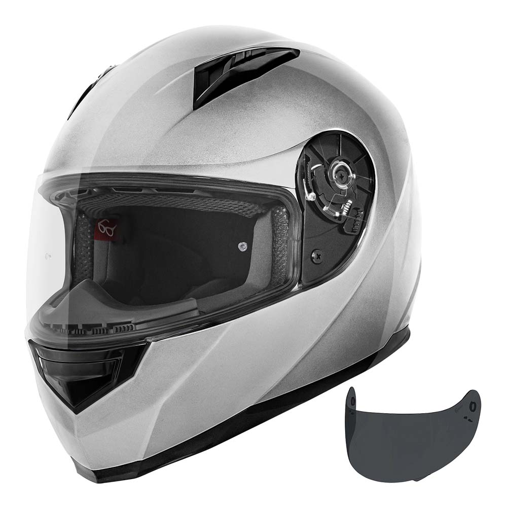 billet silver motorcycle helmet VCAN VX Full Face Street Motorycle Helmets / DOT & ECE-R 22.05 Certified / Coolmax / Pinlock Ready / Glasses Friendly – Vcan