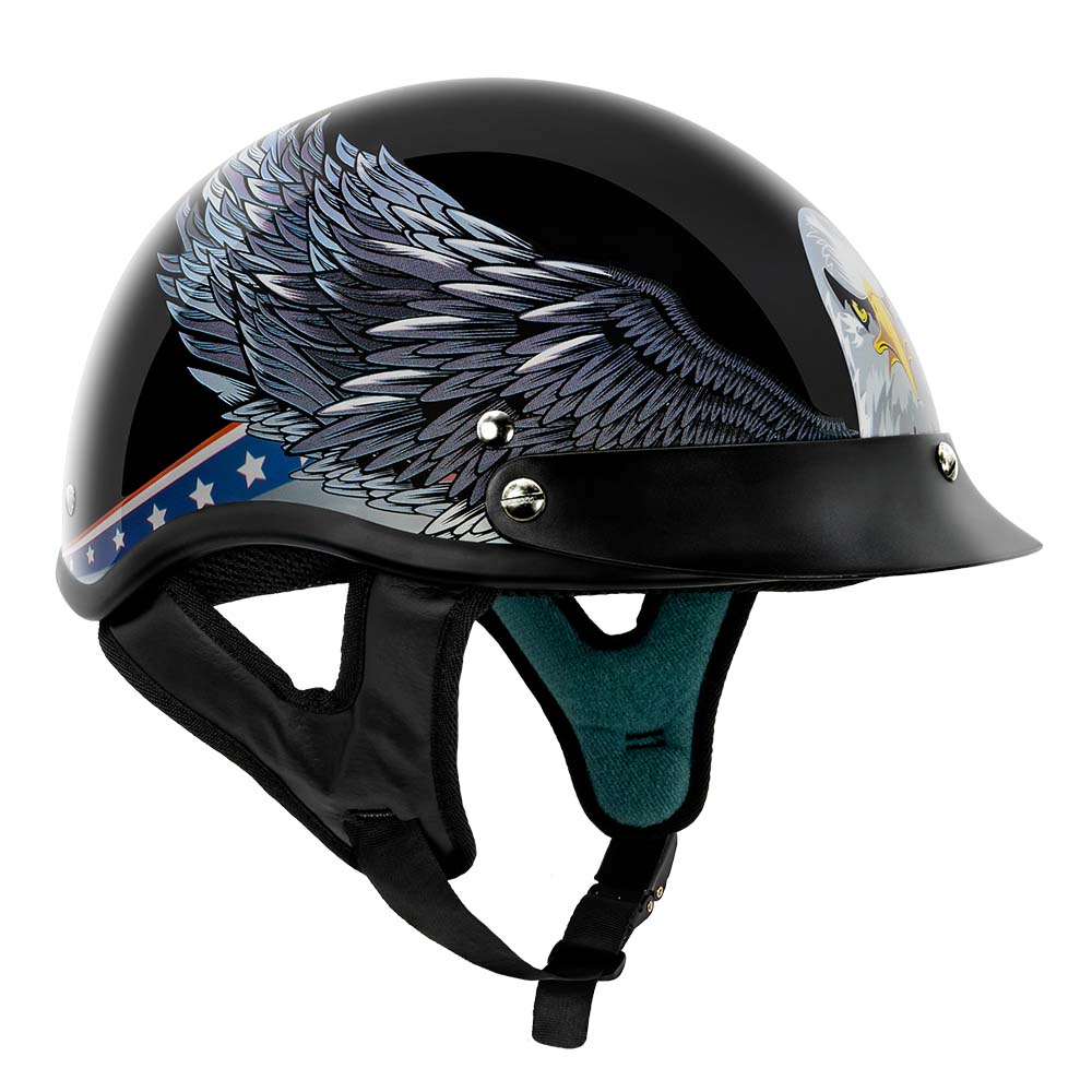 VCAN Cruiser Solid Flat Black Half Face Motorcycle Helmet (X-Large)