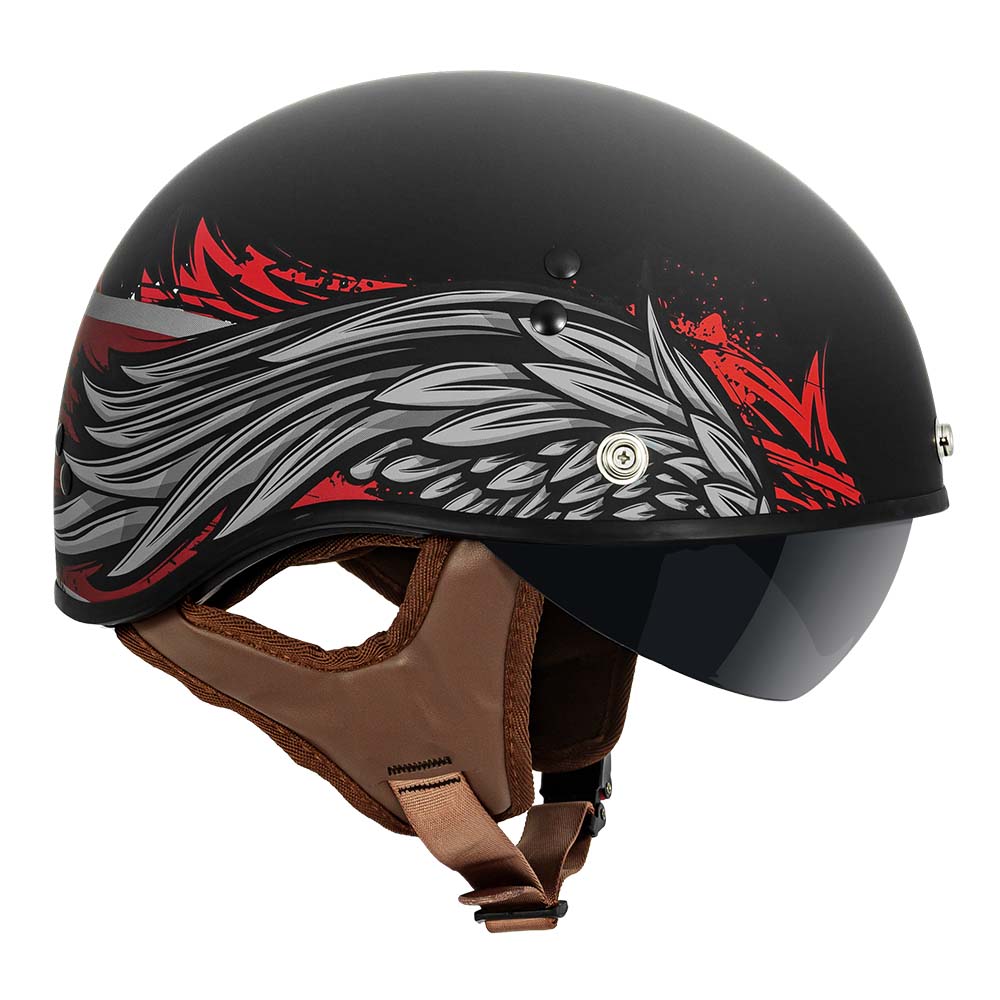brown 5 8 motorcycle helmet VCAN V58 Cruiser Half Face Motorcycle Helmets with Drop-Down Sunglasses / DOT Approved / FMVSS No. 218 Certified – Vcan