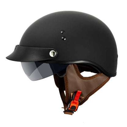brown 5 8 motorcycle helmet VCAN V58 Cruiser Half Face Motorcycle Helmets with Drop-Down Sunglasses / DOT Approved / FMVSS No. 218 Certified – Vcan